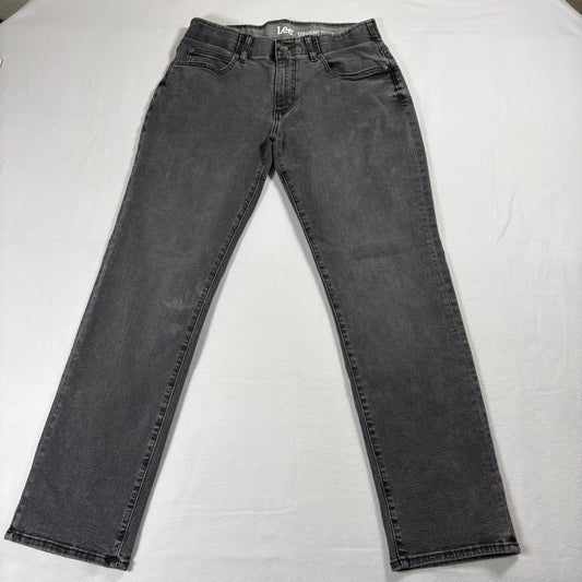 Lee Jeans Mens 32x30 Straight Taper Gray Stretch Denim Classic Casual Pants