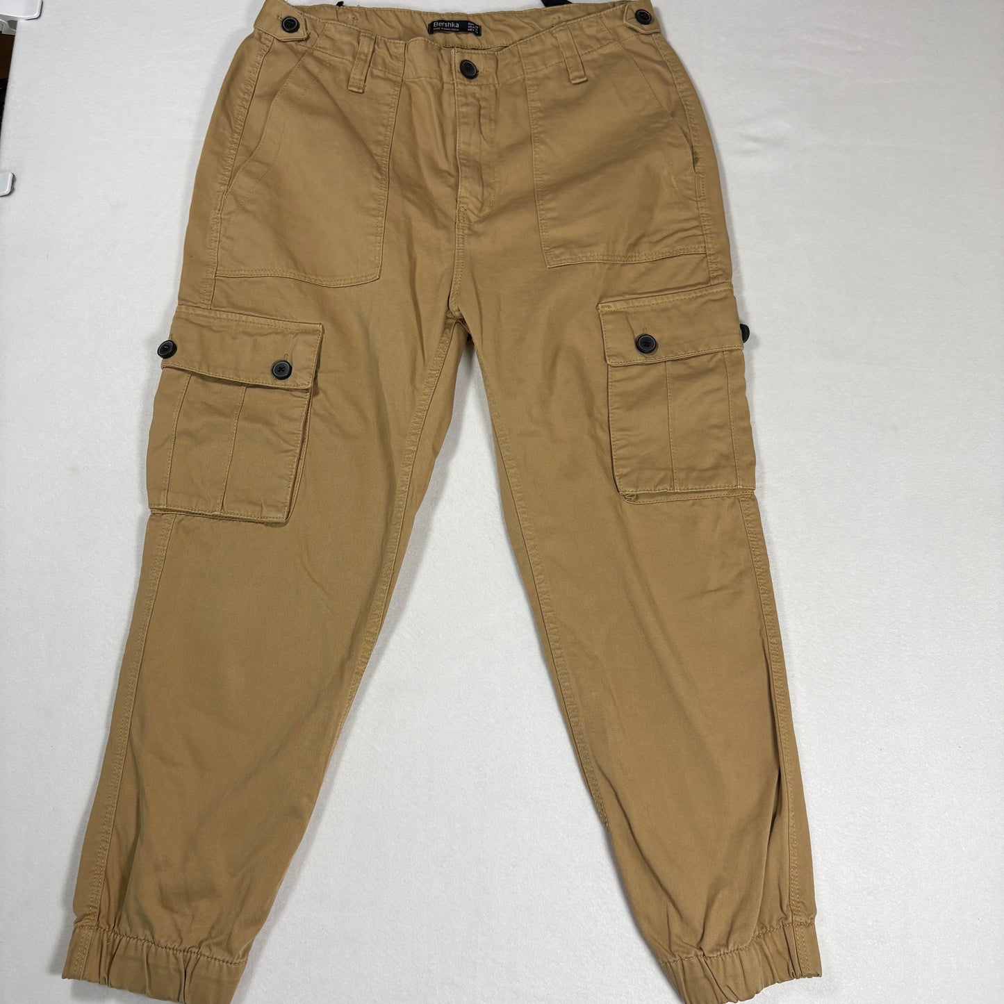 Bershka Mens Cargo Pants 40 Beige Khaki Utility Pocket Streetwear Y2K Workwear