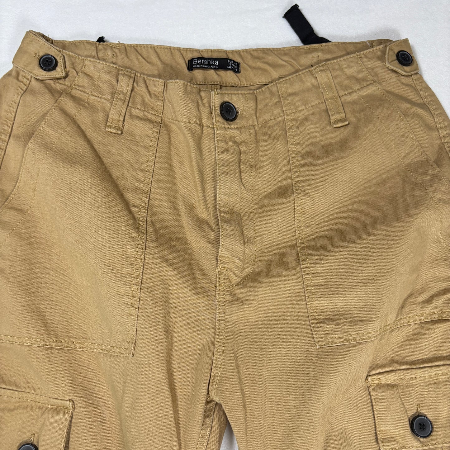 Bershka Mens Cargo Pants 40 Beige Khaki Utility Pocket Streetwear Y2K Workwear