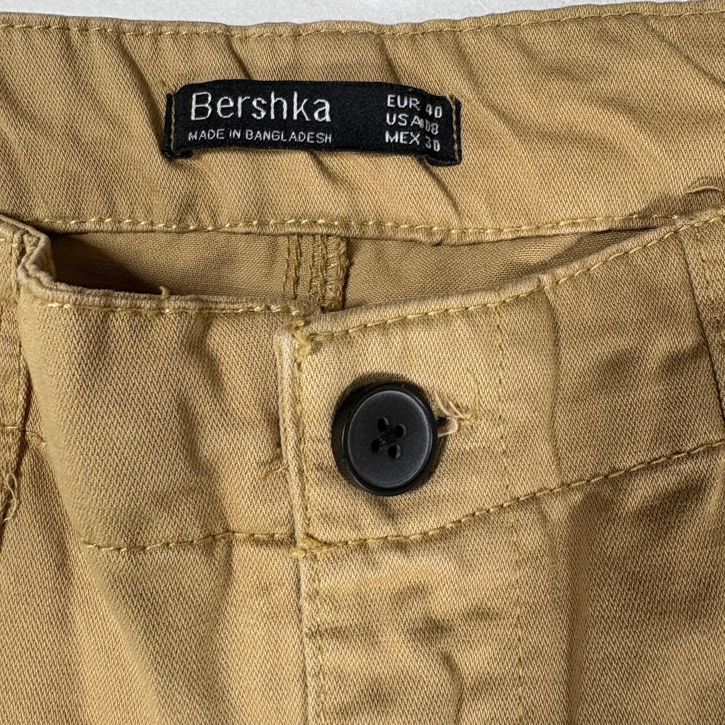 Bershka Mens Cargo Pants 40 Beige Khaki Utility Pocket Streetwear Y2K Workwear
