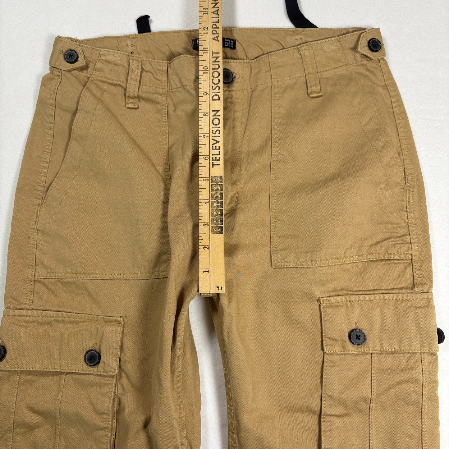 Bershka Mens Cargo Pants 40 Beige Khaki Utility Pocket Streetwear Y2K Workwear