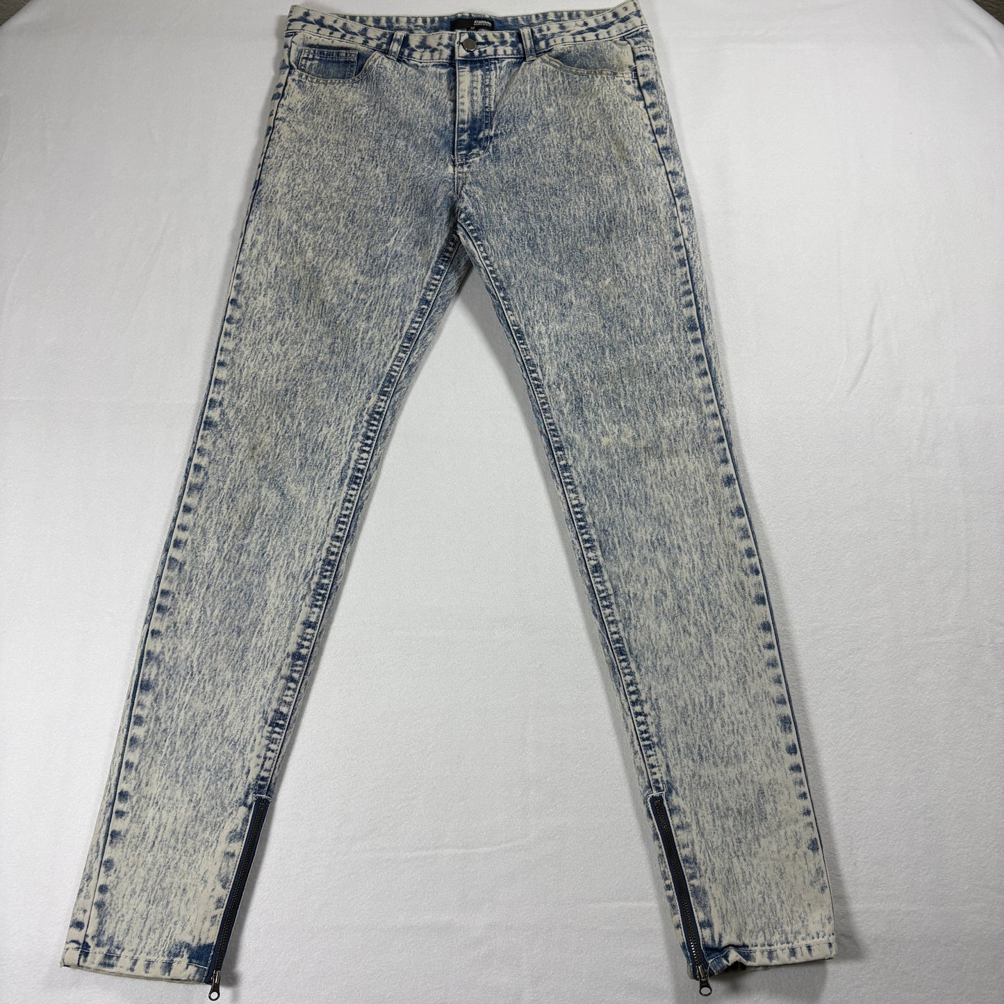 Elwood Jeans Mens 32 Acid Wash Skinny Zip Ankle Vintage 90s Grunge Streetwear Fit