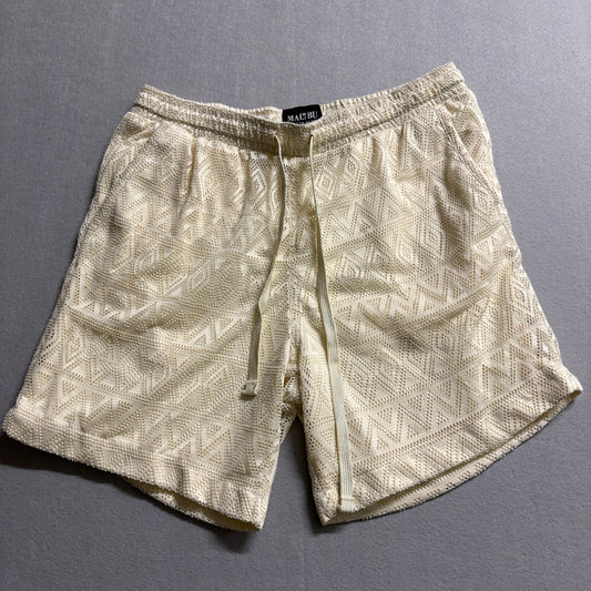 Malibu Beach Club Crochet Lounge Shorts Cream Boho Resort Size M Fits Like 30