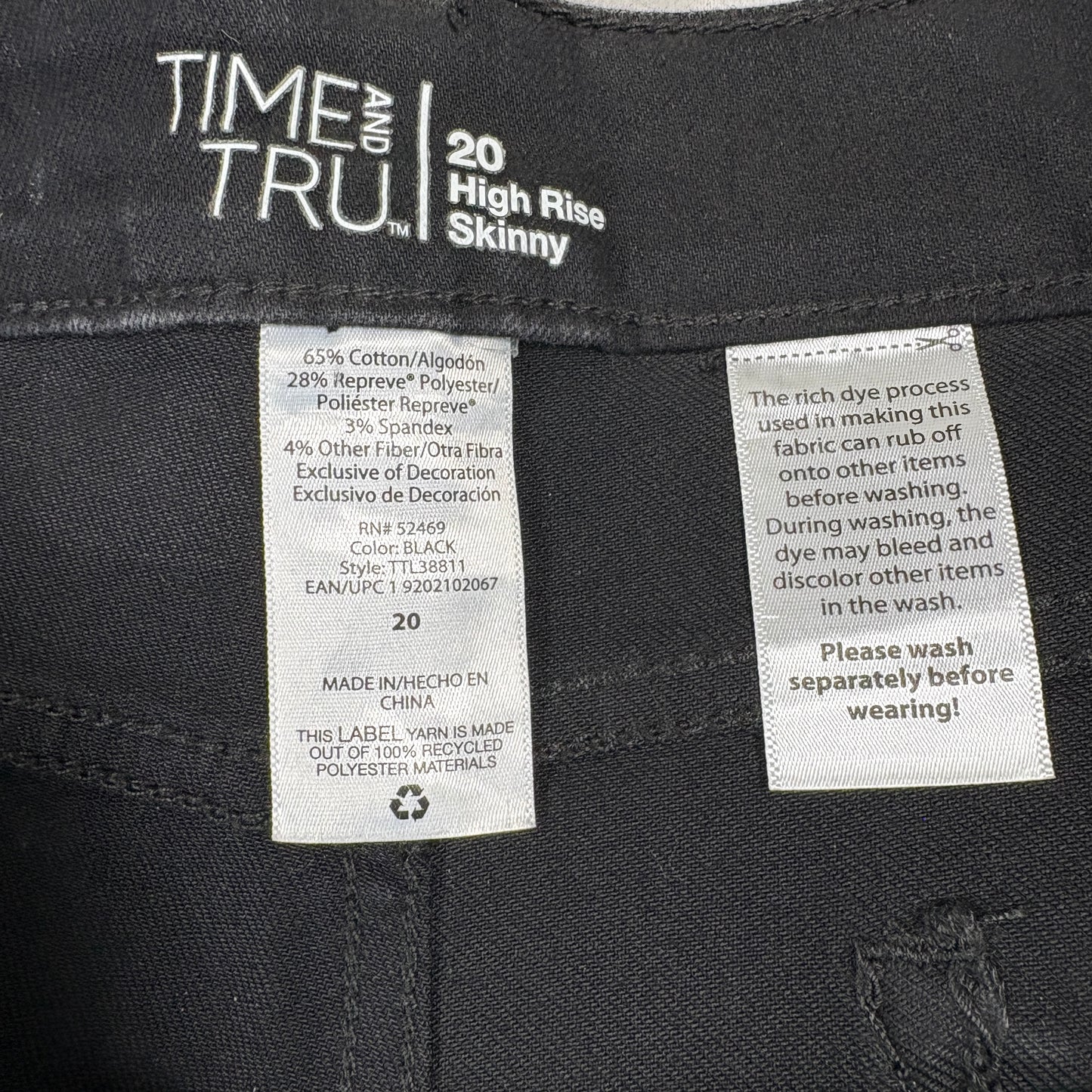 Time And Tru Womens Jeans 20 Black High Rise Skinny Stretch Denim NWT