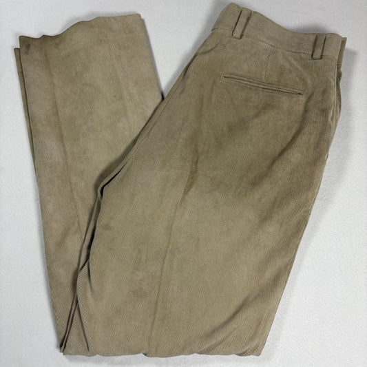 Vintage Mens Corduroy Pants Beige 36x32 Wide Leg Pleated 90s Grunge Stained