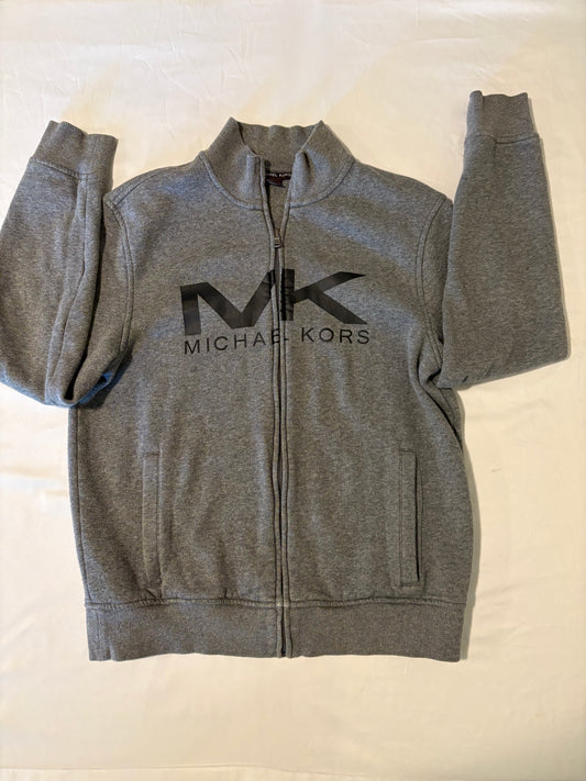 Michael Kors Full Zip Fleece Jacket Men's M Gray Logo Sweatshirt