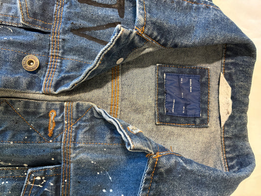 ZARA MAN Paint Splatter Denim Jacket Men's S – Blue Graffiti Streetwear Look