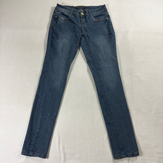 Y2K Studded Skinny Jeans Womens 9 Fits Like 28X31 Stretch Low Rise Rhinestone