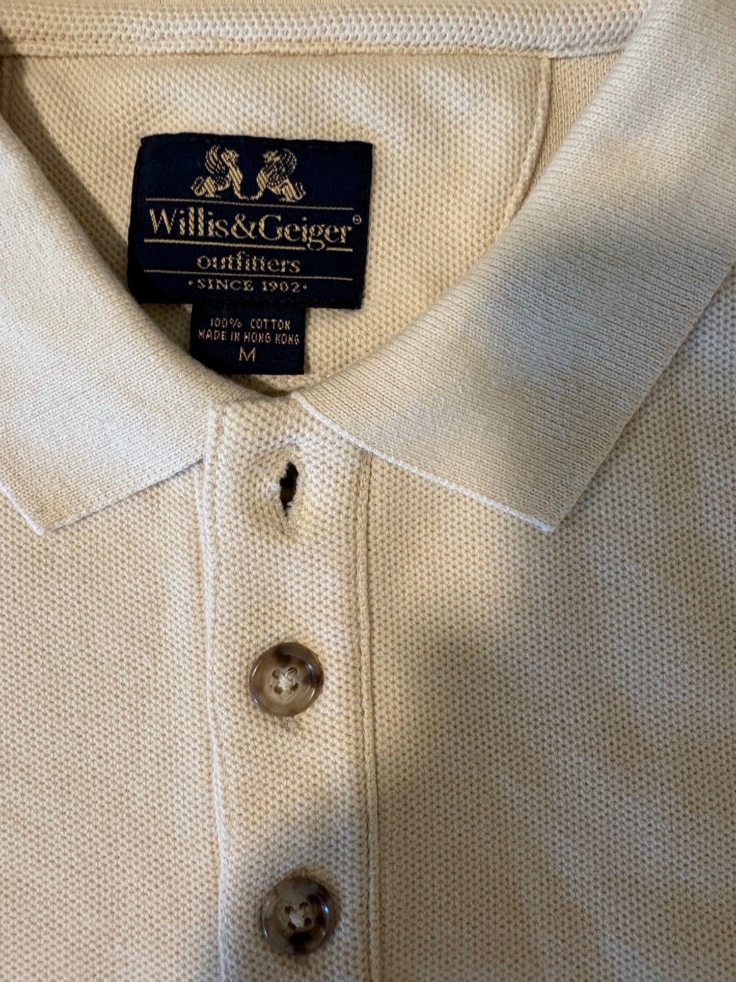 Willis & Geiger Mens M Polo Shirt Cream Embroidered Crest 100% Cotton Hong Kong