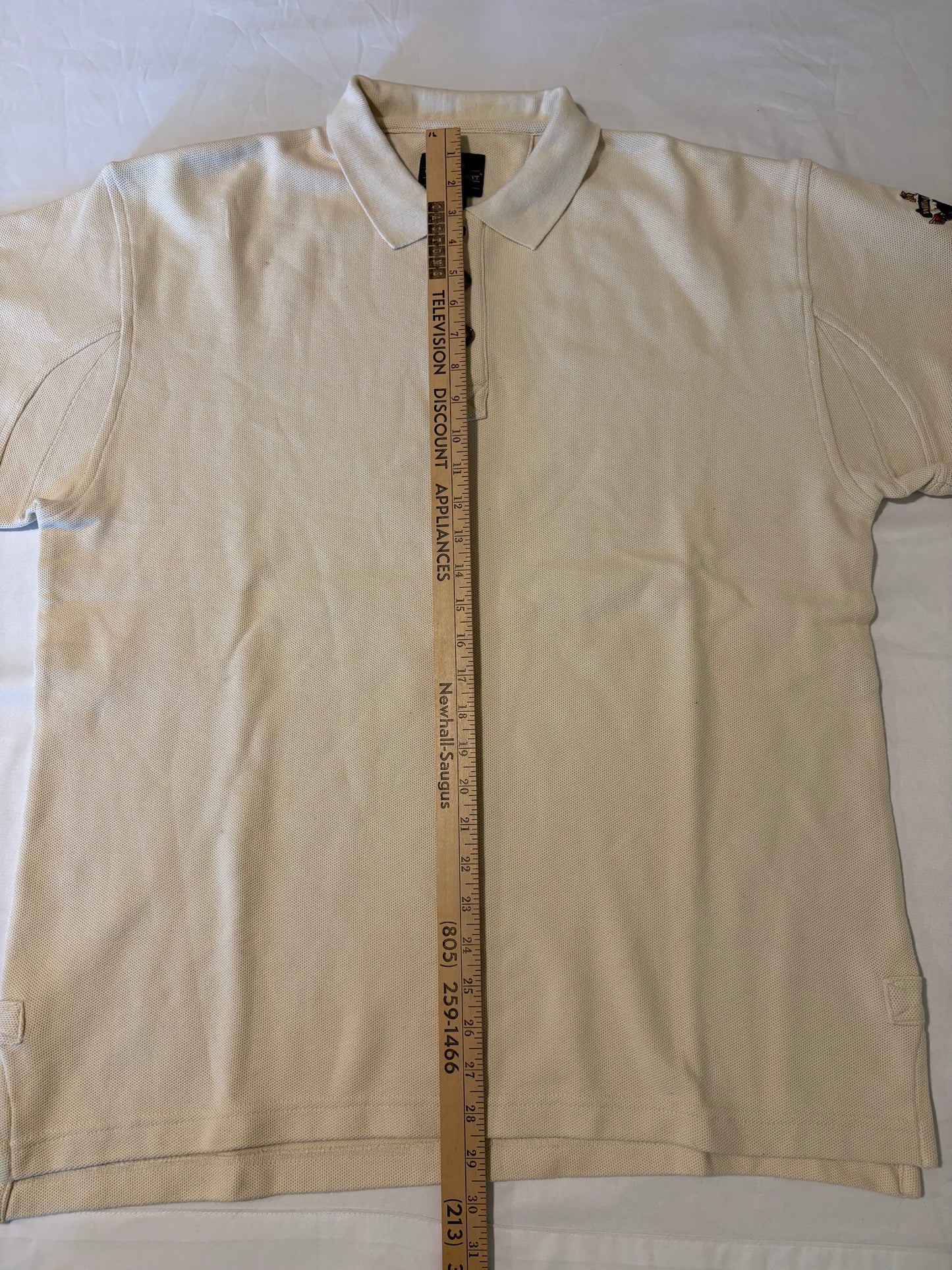 Willis & Geiger Mens M Polo Shirt Cream Embroidered Crest 100% Cotton Hong Kong