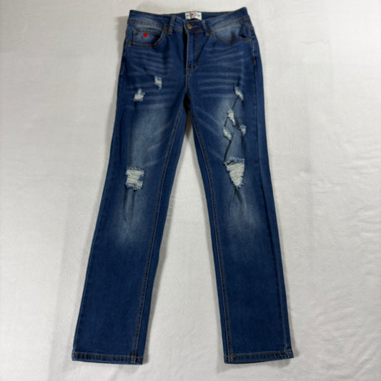 Get Lucky Womens 5 Distressed Skinny Jeans Dark Wash Stretch Y2K Denim Fit RetroX
