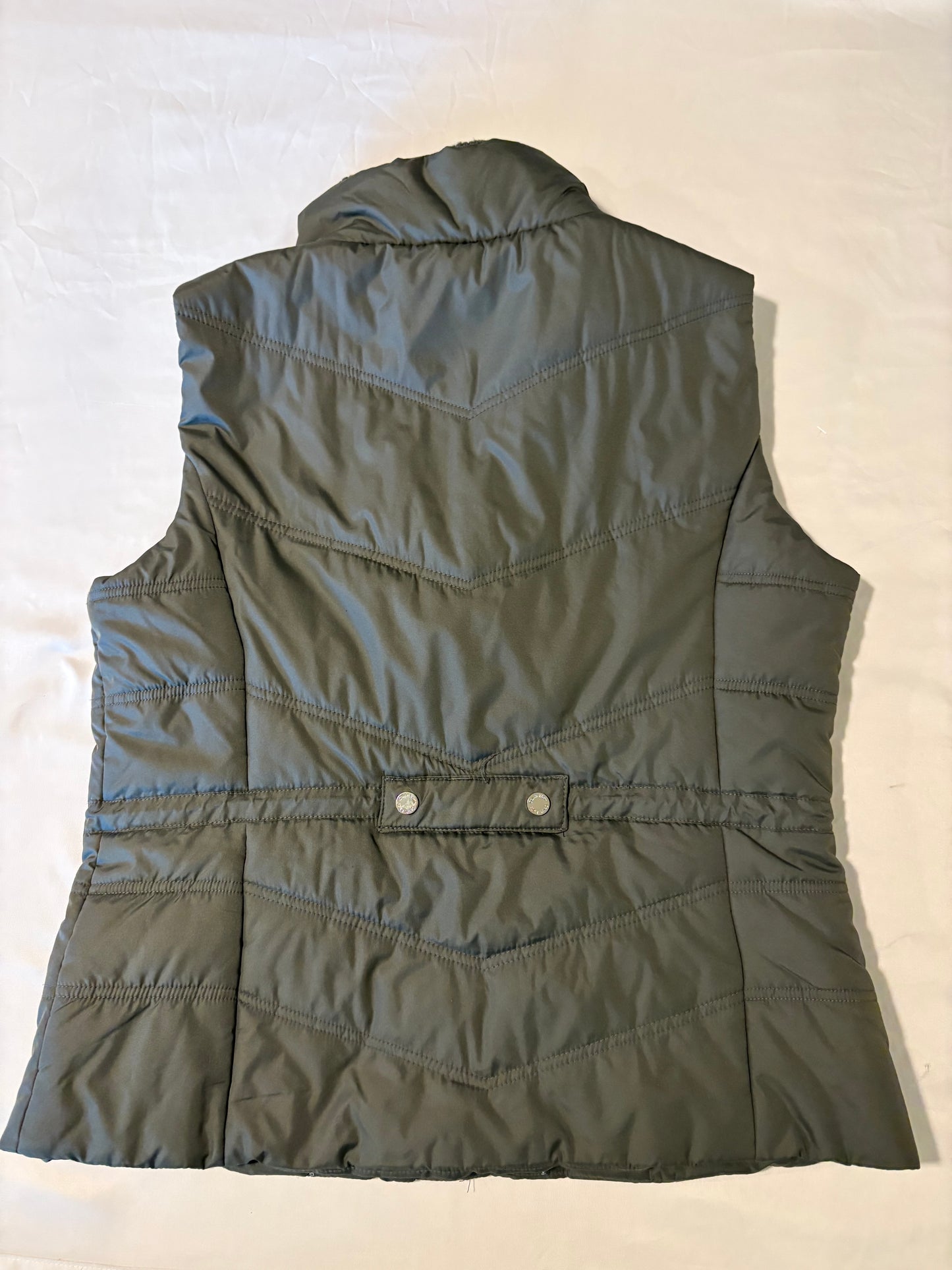 Calvin Klein Gray Puffer Vest Women’s Large Zip Front Rib Collar Lined CK