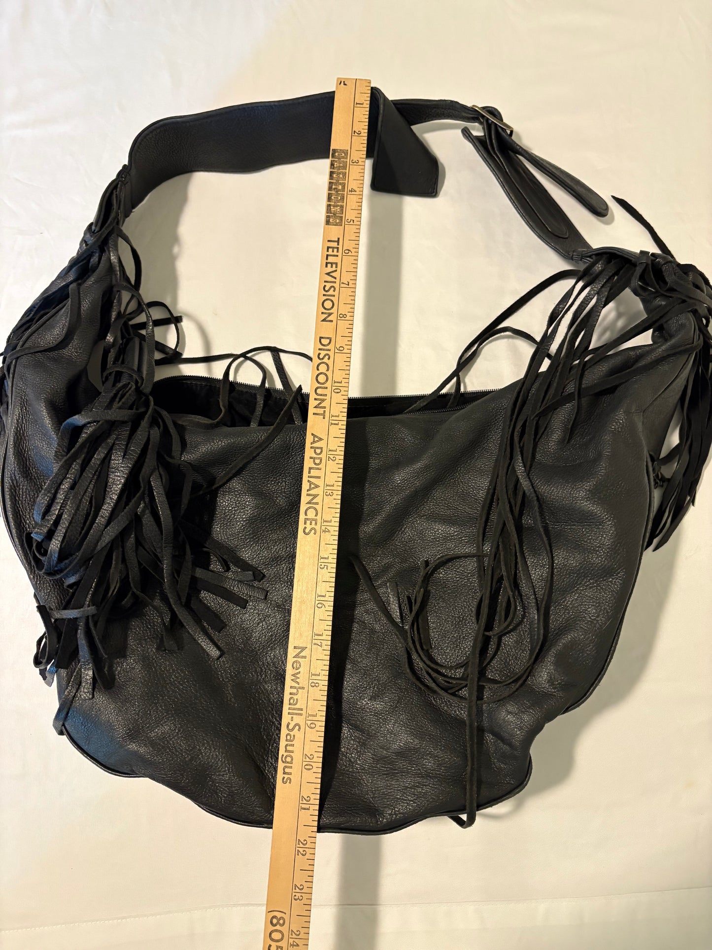 Genuine Deerskin Black Leather Fringe Hobo Shoulder Bag 20x17" Boho Western