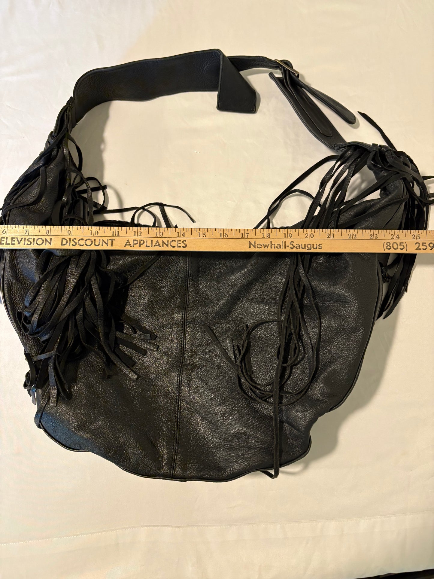 Genuine Deerskin Black Leather Fringe Hobo Shoulder Bag 20x17" Boho Western