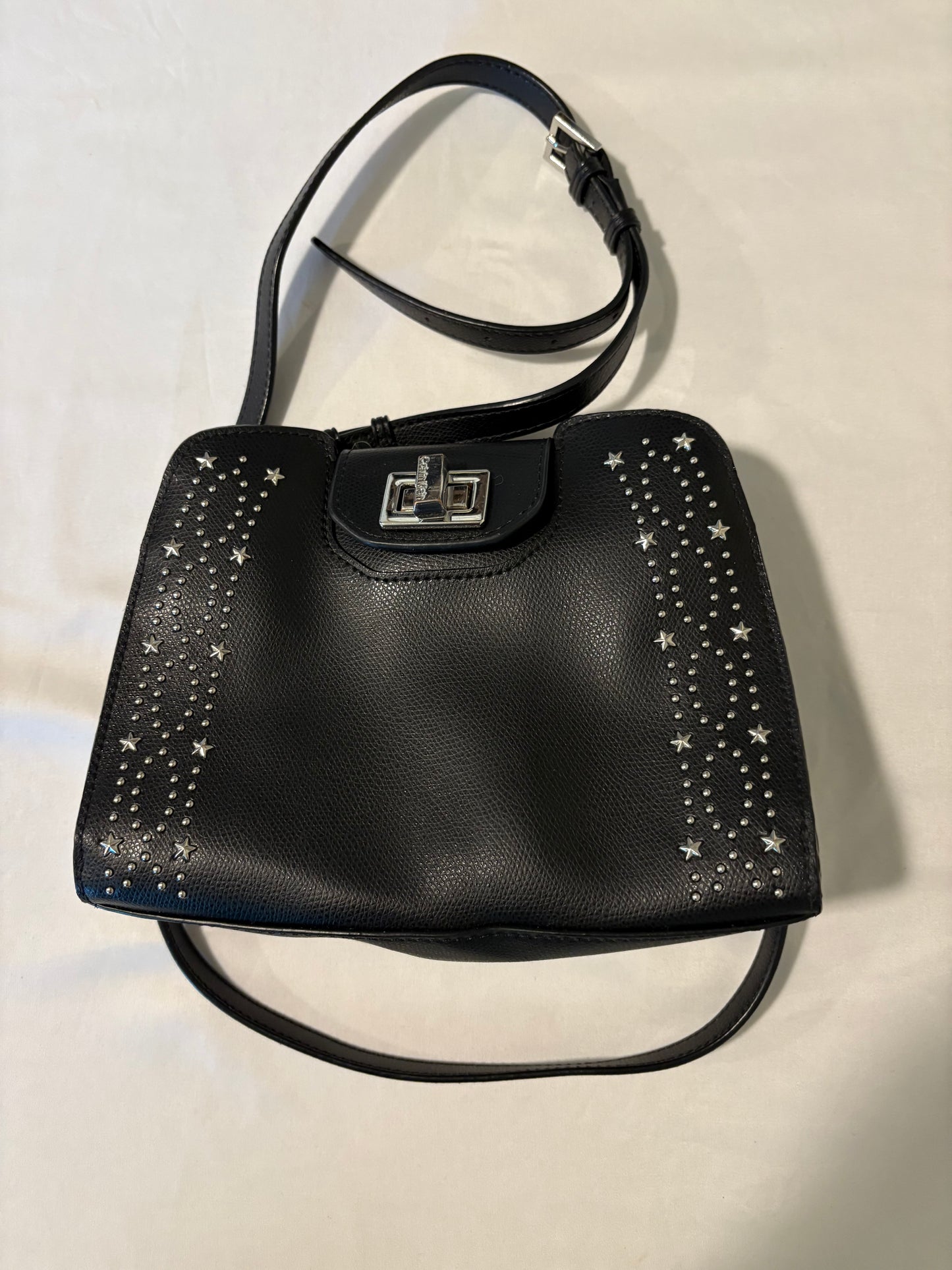 Calvin Klein Clementine Crossbody Purse Black Faux Leather Studded Star Detail