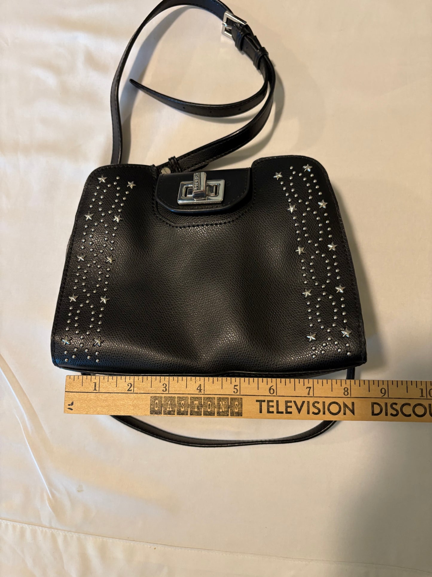 Calvin Klein Clementine Crossbody Purse Black Faux Leather Studded Star Detail