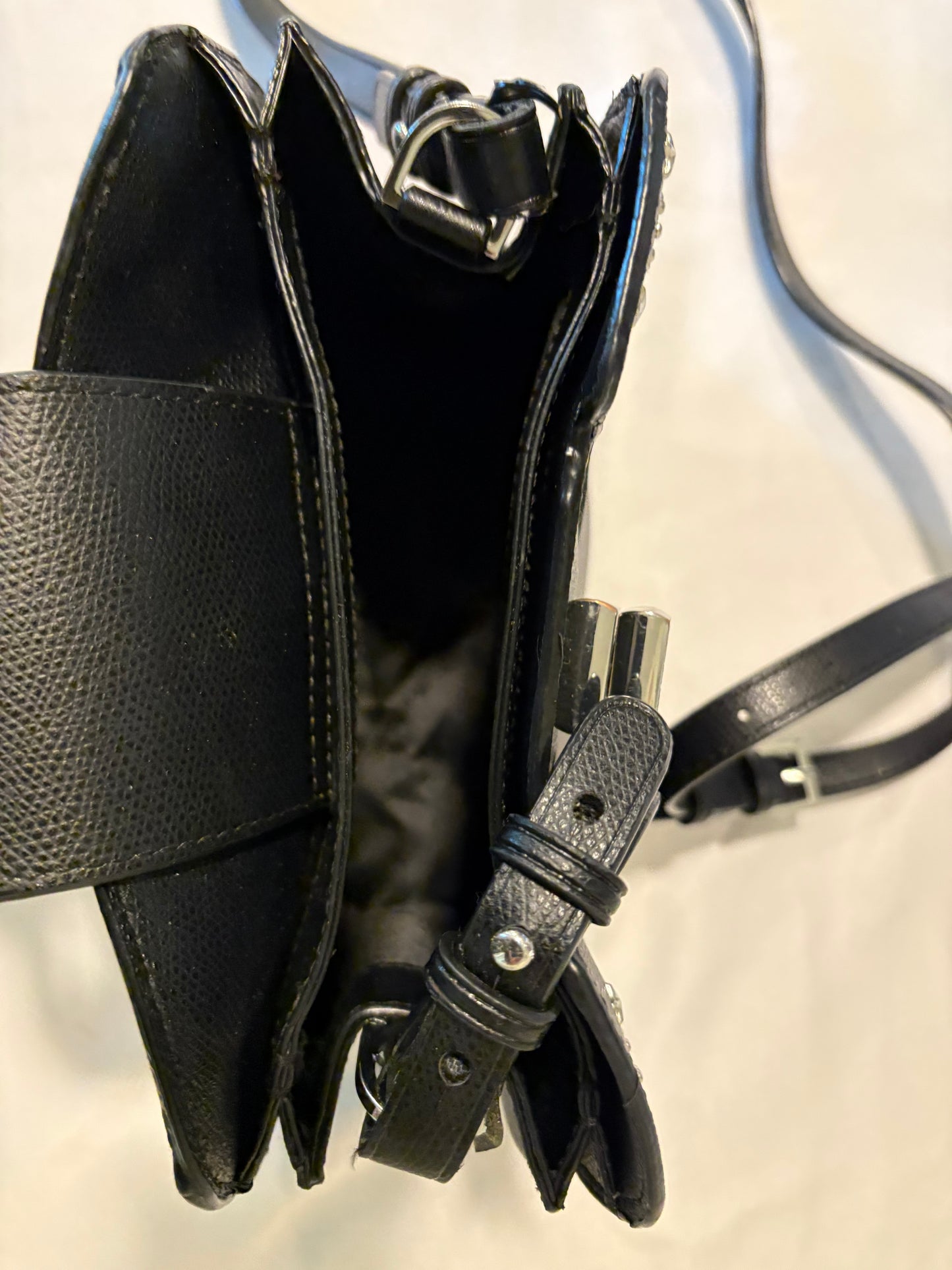 Calvin Klein Clementine Crossbody Purse Black Faux Leather Studded Star Detail