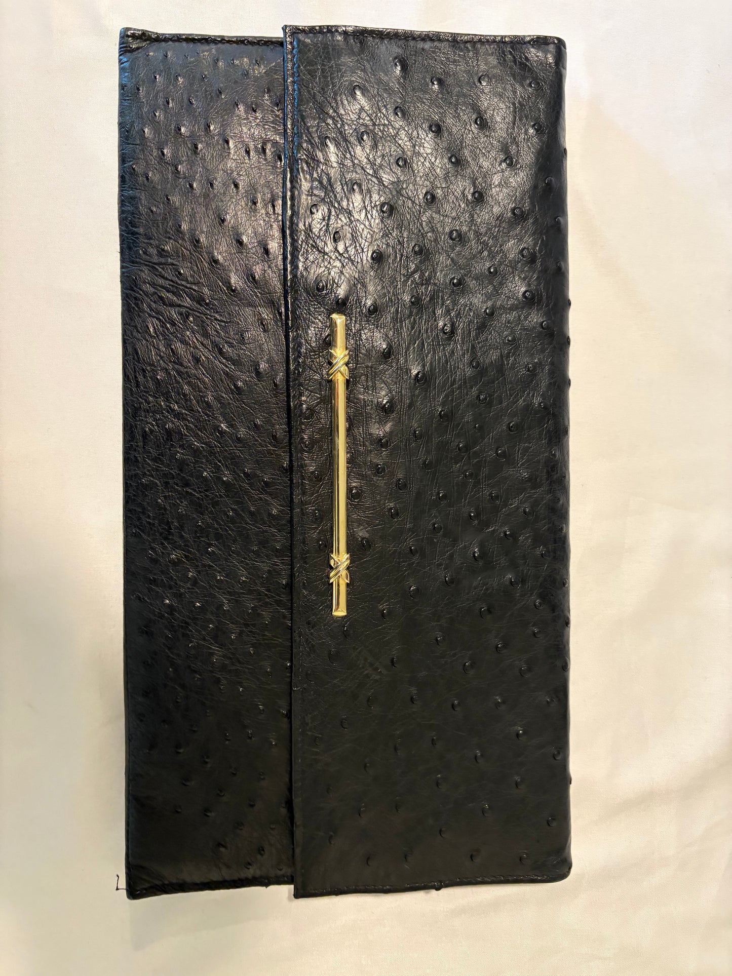 Fiorenza Genuine Ostrich Leather Clutch Purse Black Italy Vintage New