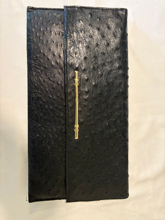 Fiorenza Genuine Ostrich Leather Clutch Purse Black Italy Vintage New