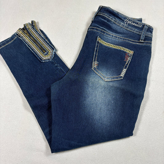 Hydraulic Womens Size 8 Blue Skinny Jeans Embellished Zip Hem Y2K Stretch Denim