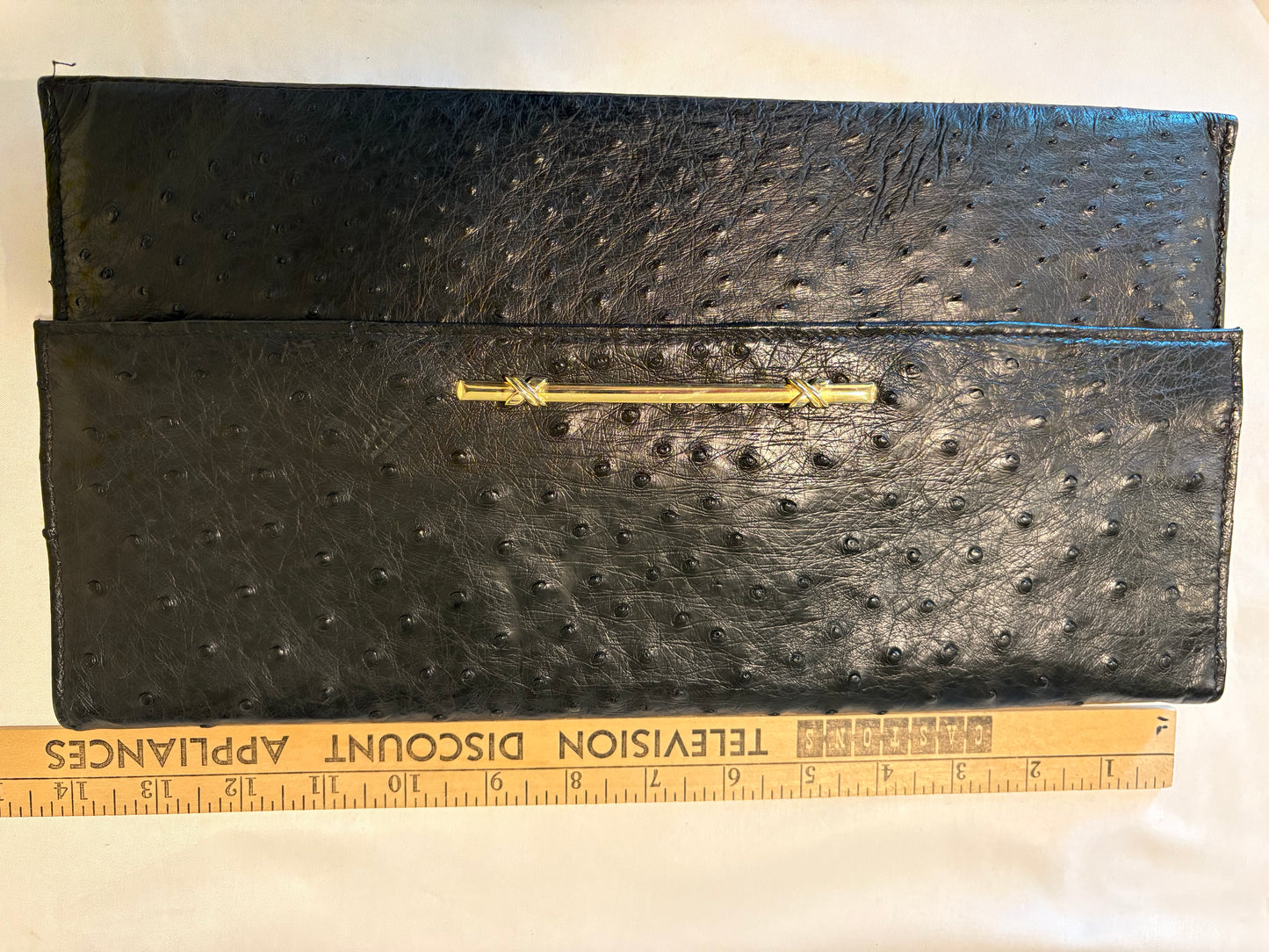 Fiorenza Genuine Ostrich Leather Clutch Purse Black Italy Vintage New