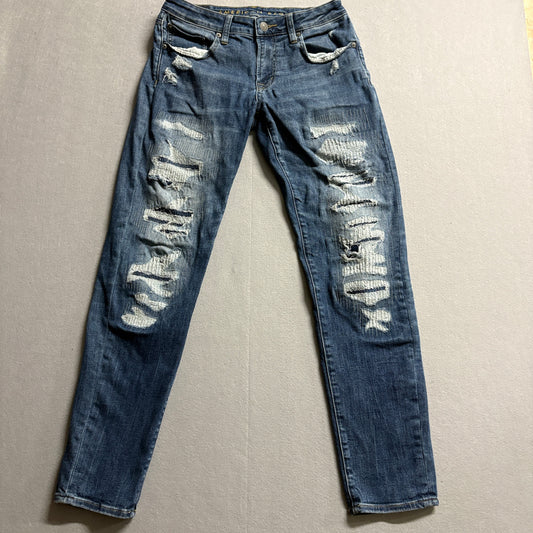 American Eagle Ripped Skinny Jeans 31x32 Fits Like 30x30 Y2K Stretch