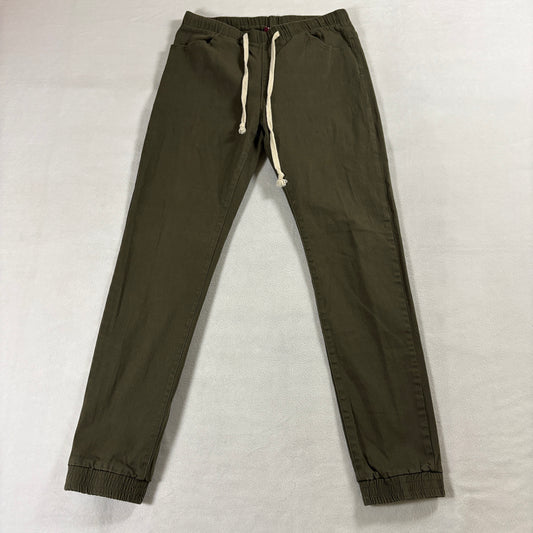 Jogger Pants Olive Drawstring Stretch Casual Streetwear L Fits 27X29 Tapered