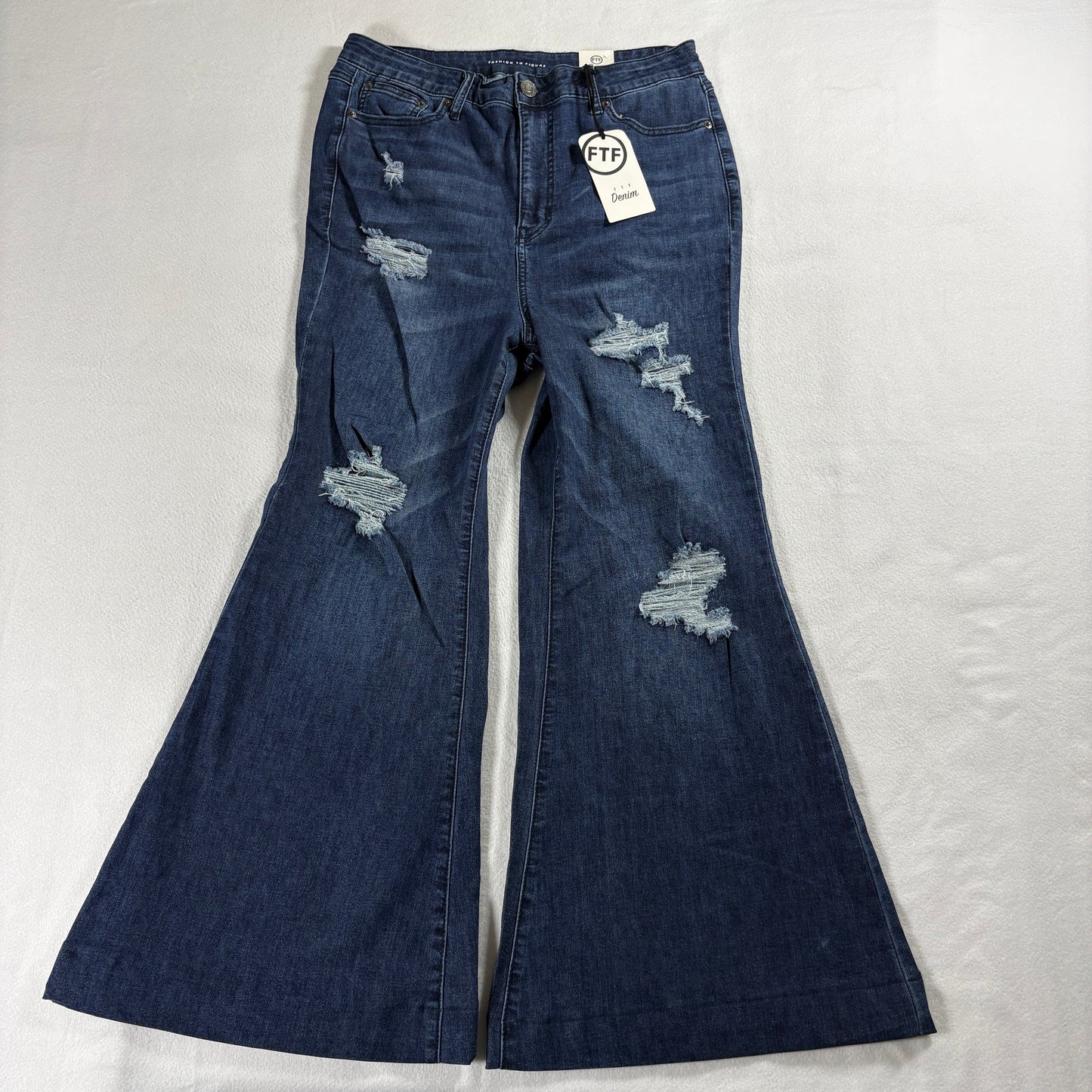 FTF Womens Vintage Y2K Distressed Flare Jeans Size 14 NWT Stretch Denim Retro EU