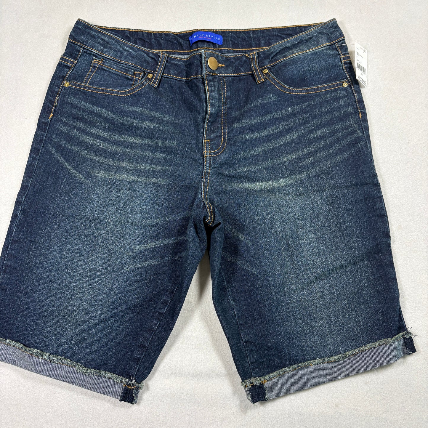 Simply Styled Womens Denim Bermuda Shorts Size 12 Dark Wash Frayed Hem Y2K