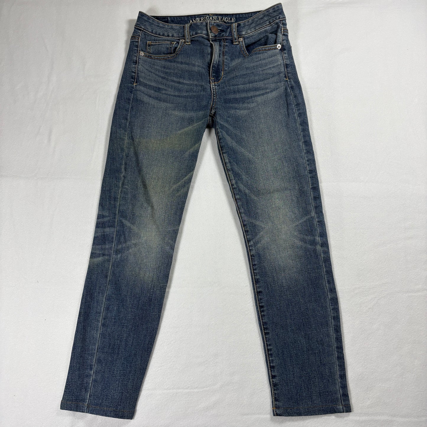 American Eagle Jeans Womens 2 Hi Rise Skinny Blue Denim Stretch Retro Streetwear