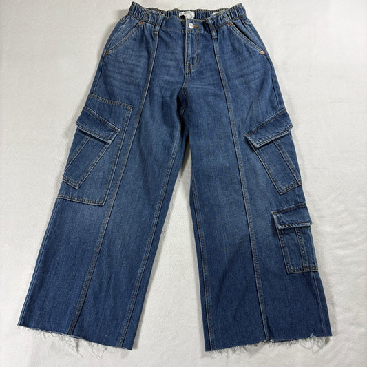 Forever 21 Premium Womens Vintage Style Cargo Jeans Size 27 Wide Leg Raw Hem Y2K