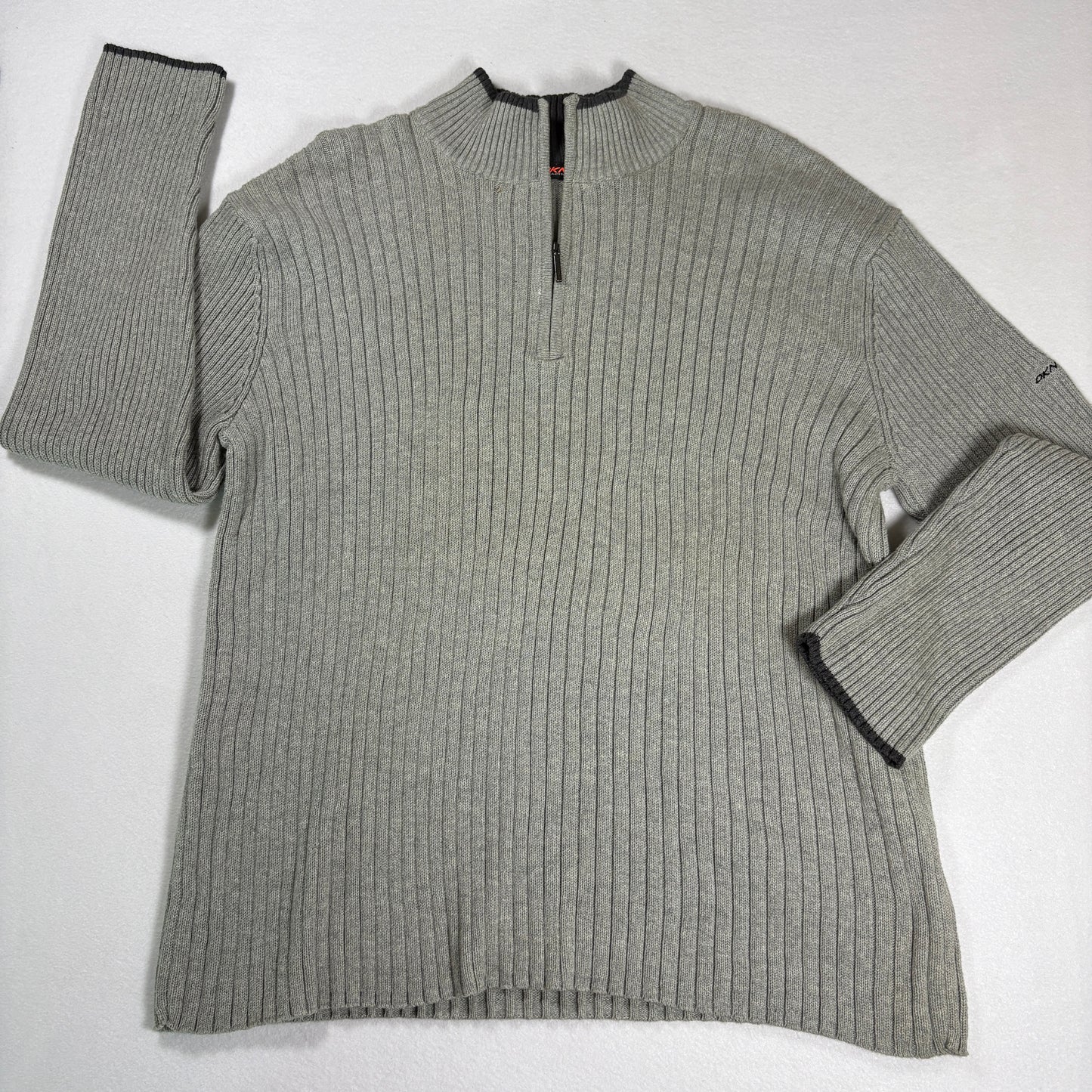 DKNY Active Womens Gray Ribbed Sweater XL Half Zip Y2K 90s Minimalist Cotton