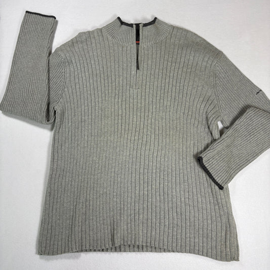 DKNY Active Womens Gray Ribbed Sweater XL Half Zip Y2K 90s Minimalist Cotton