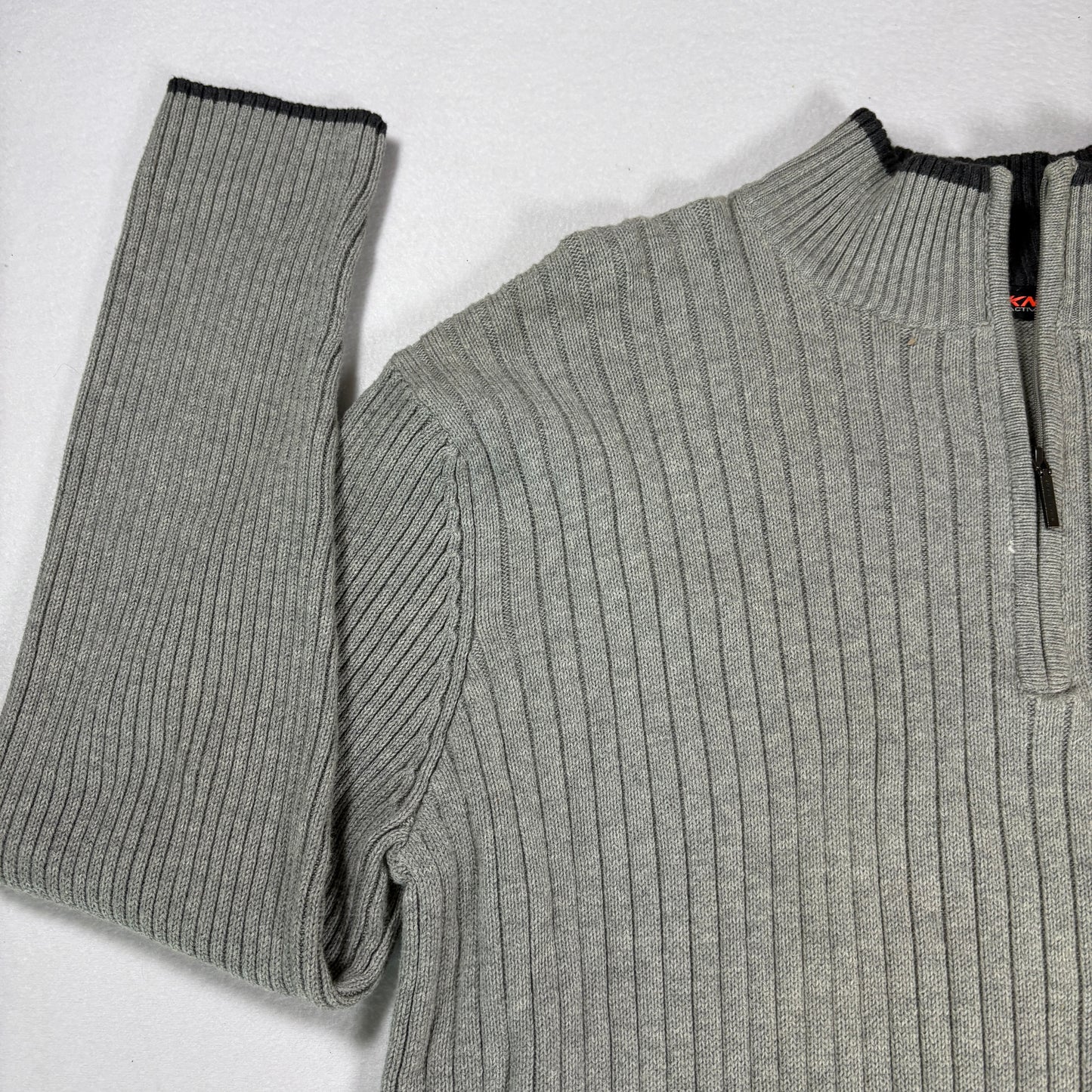 DKNY Active Womens Gray Ribbed Sweater XL Half Zip Y2K 90s Minimalist Cotton