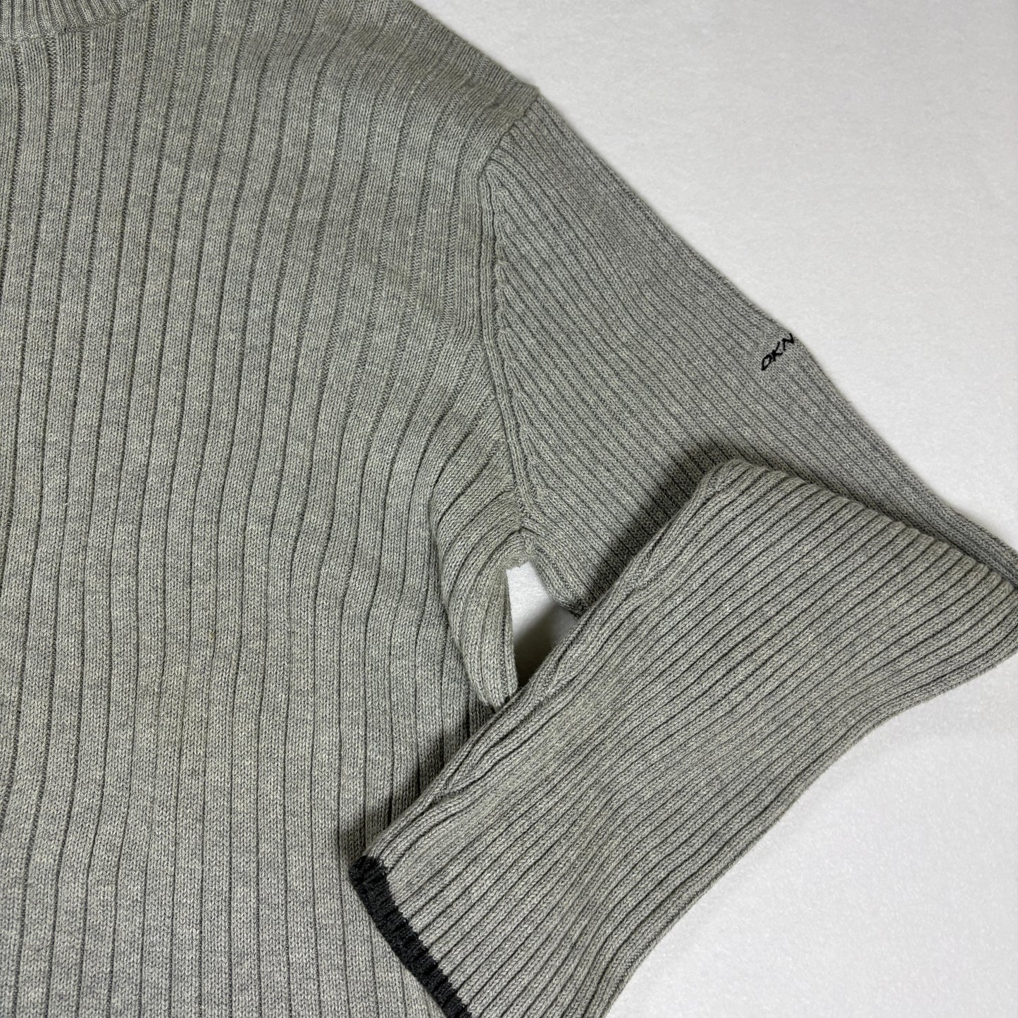 DKNY Active Womens Gray Ribbed Sweater XL Half Zip Y2K 90s Minimalist Cotton