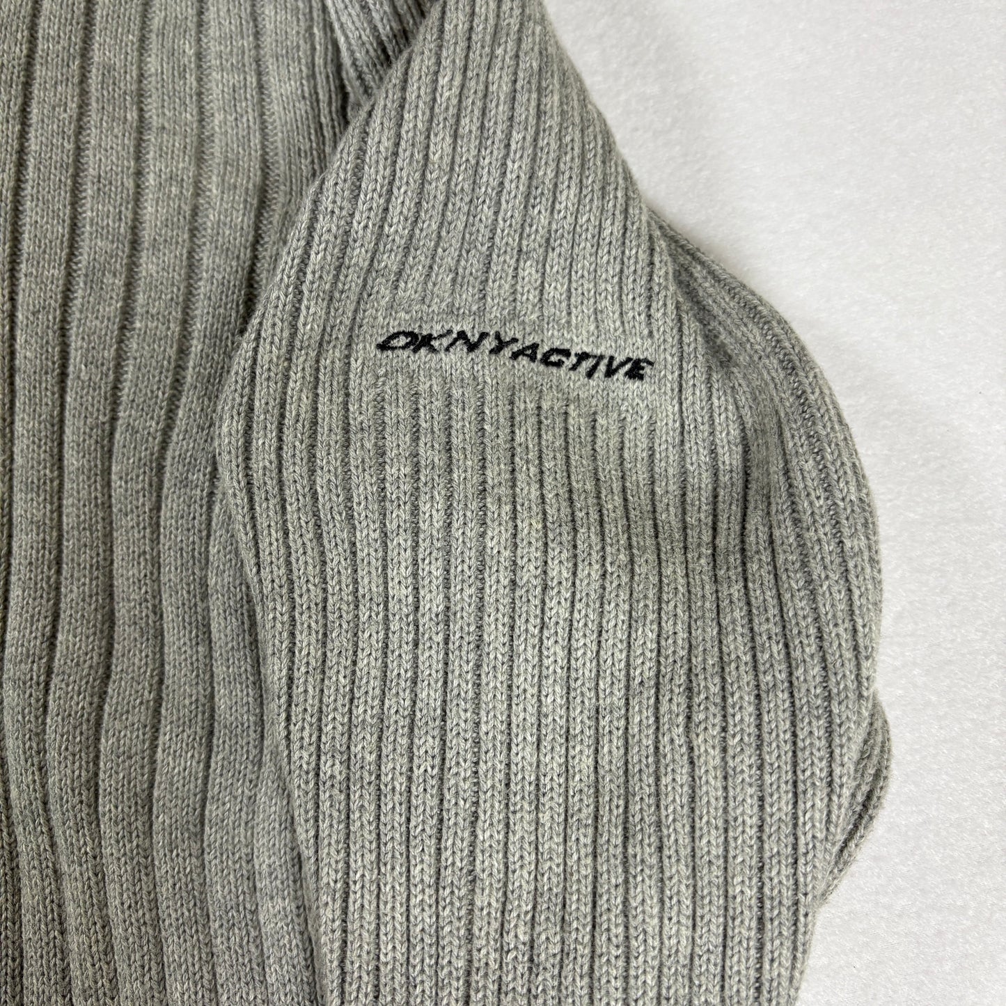 DKNY Active Womens Gray Ribbed Sweater XL Half Zip Y2K 90s Minimalist Cotton