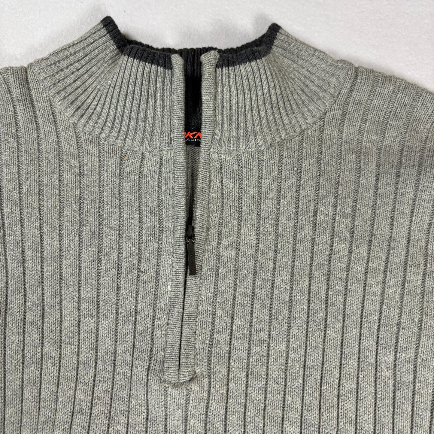 DKNY Active Womens Gray Ribbed Sweater XL Half Zip Y2K 90s Minimalist Cotton