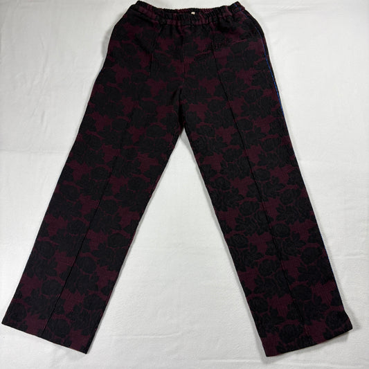 Bellerose Pants Womens 0 Floral Jacquard Burgundy Black Straight Leg Retro