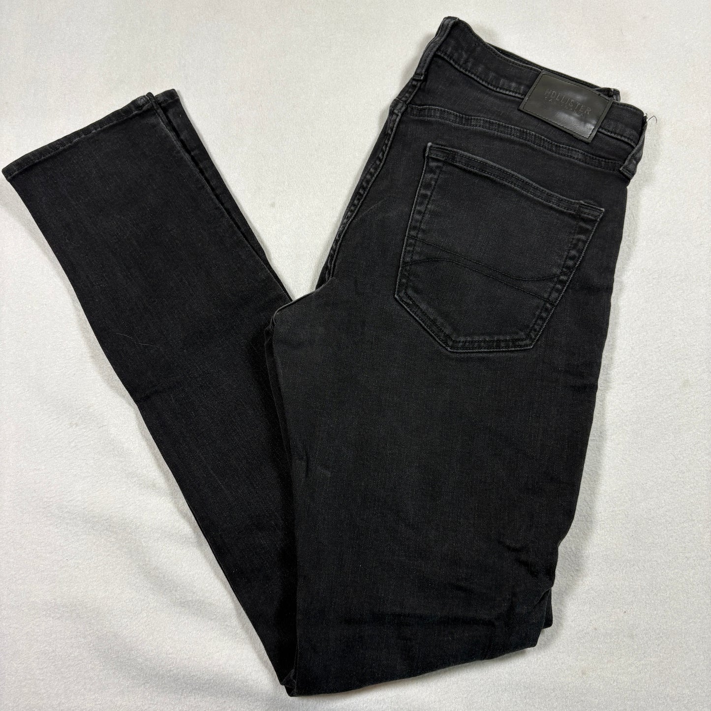 Hollister Mens Black Distressed Stacked Skinny Jeans 33x32 Grunge Y2K Stretch