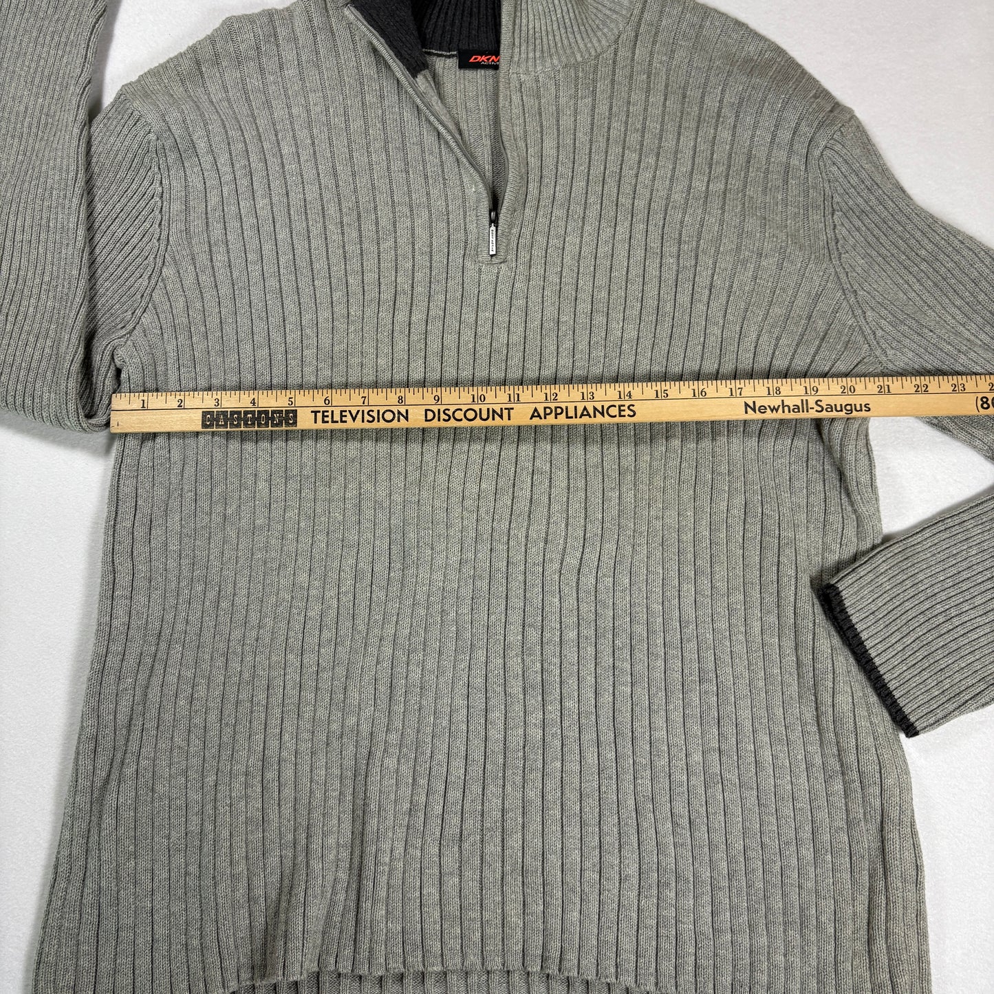 DKNY Active Womens Gray Ribbed Sweater XL Half Zip Y2K 90s Minimalist Cotton