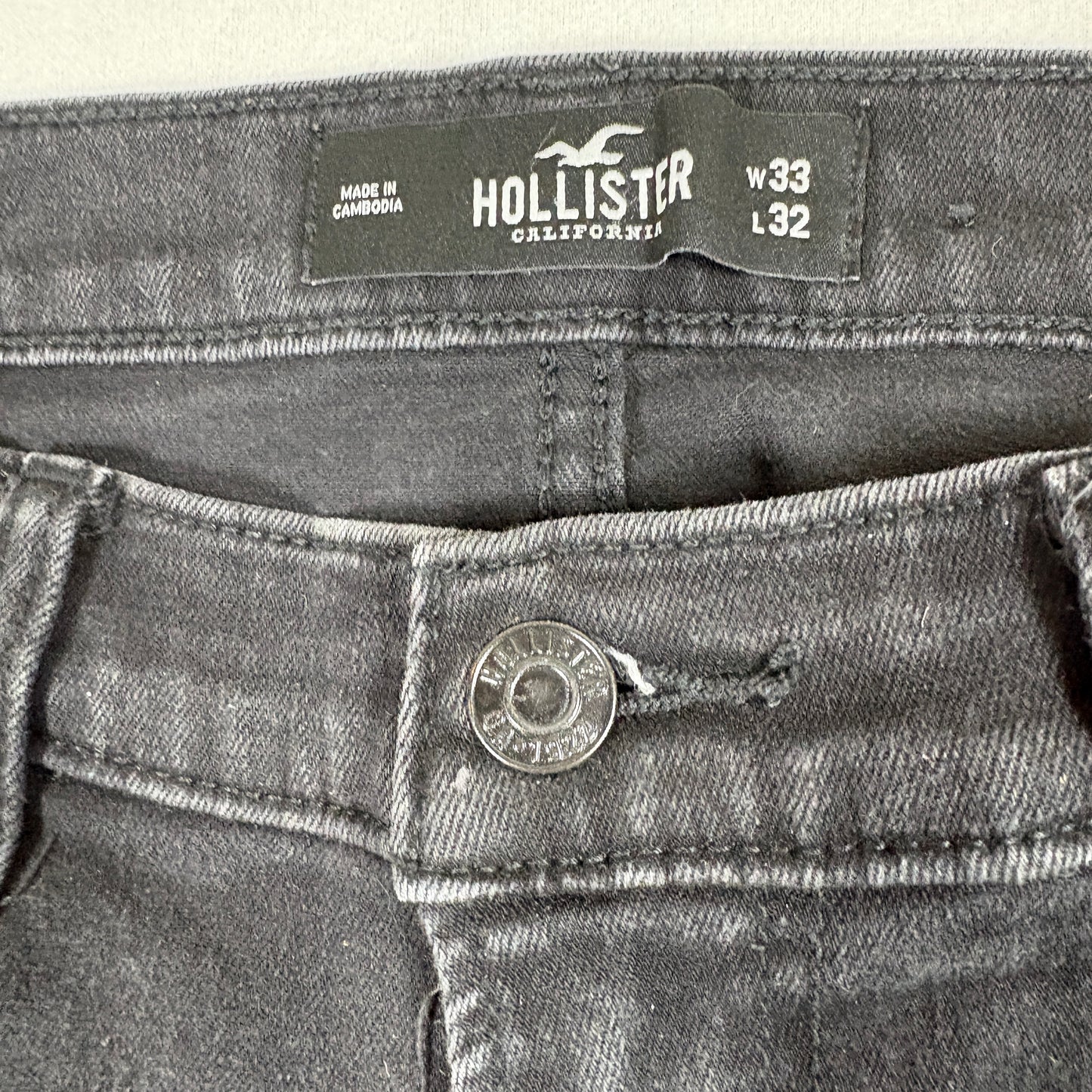 Hollister Mens Black Distressed Stacked Skinny Jeans 33x32 Grunge Y2K Stretch