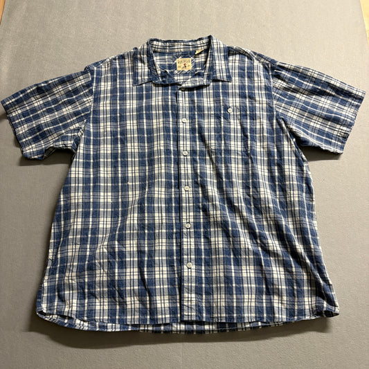 Red Head Plaid Button Up Shirt Mens 3XL Blue Short Sleeve Casual Cotton 48W