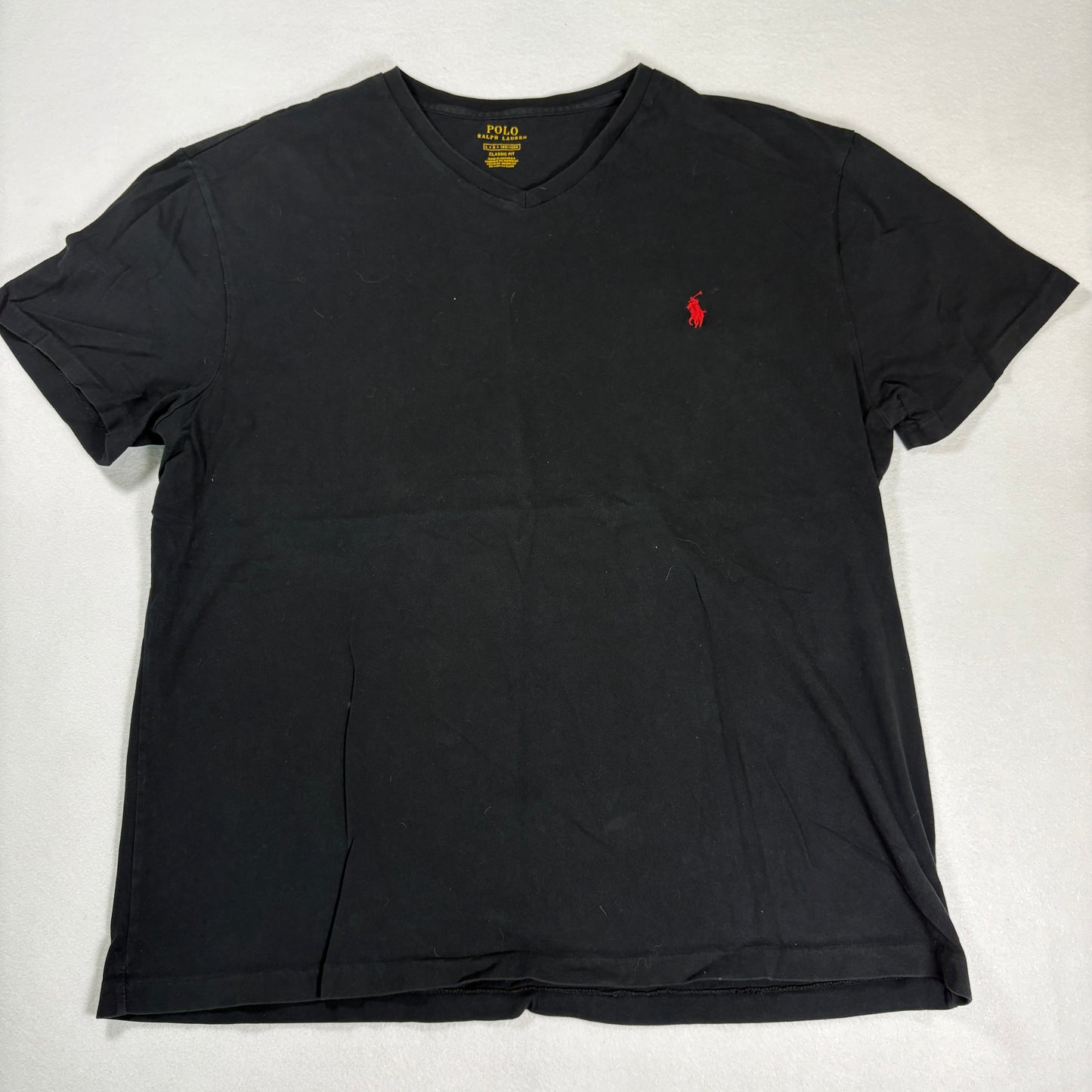 Polo Ralph Lauren Mens Black V Neck T Shirt Large Red Pony Logo Classic Fit