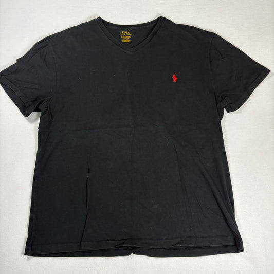 Polo Ralph Lauren Mens Black V Neck T Shirt Large Red Pony Logo Classic Fit