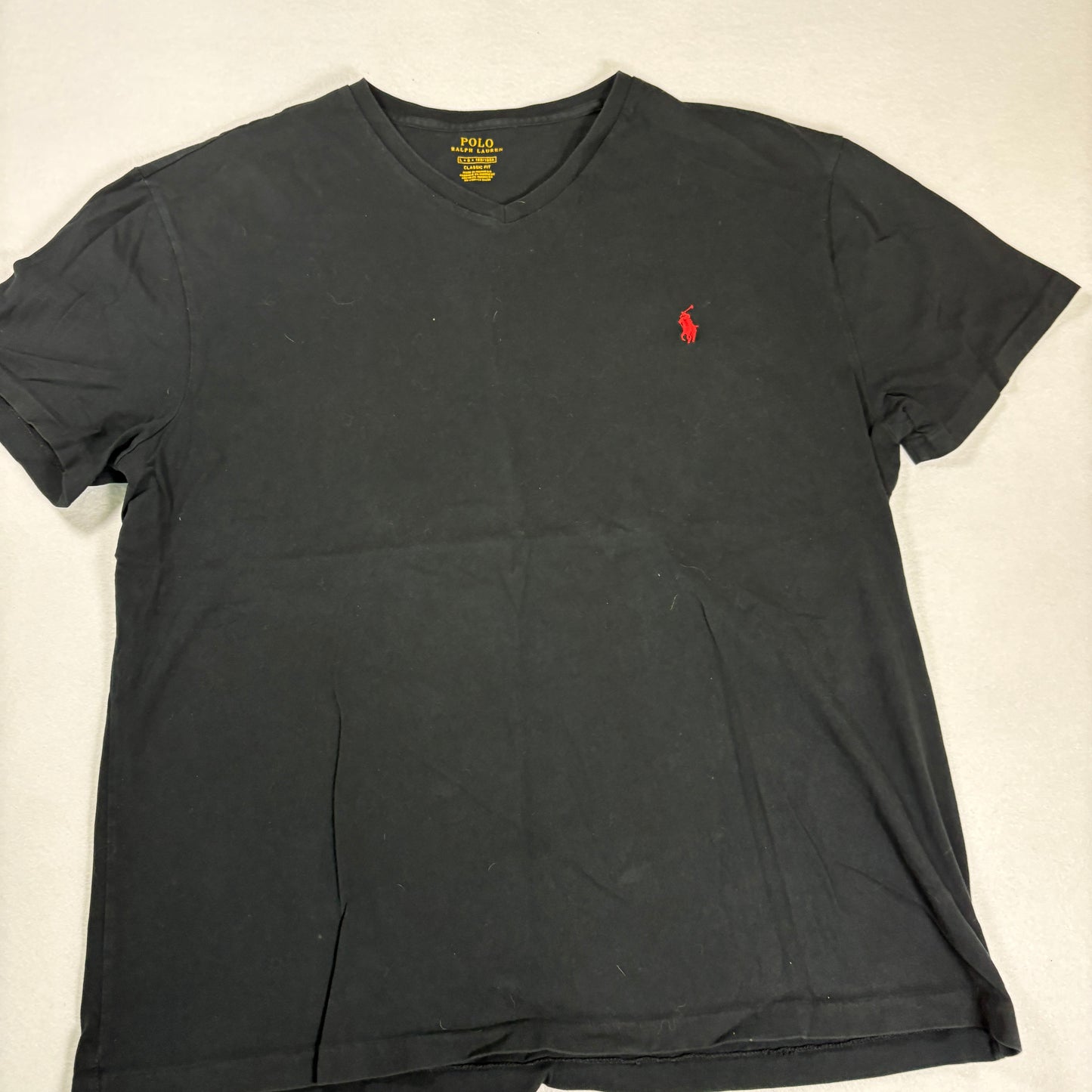 Polo Ralph Lauren Mens Black V Neck T Shirt Large Red Pony Logo Classic Fit