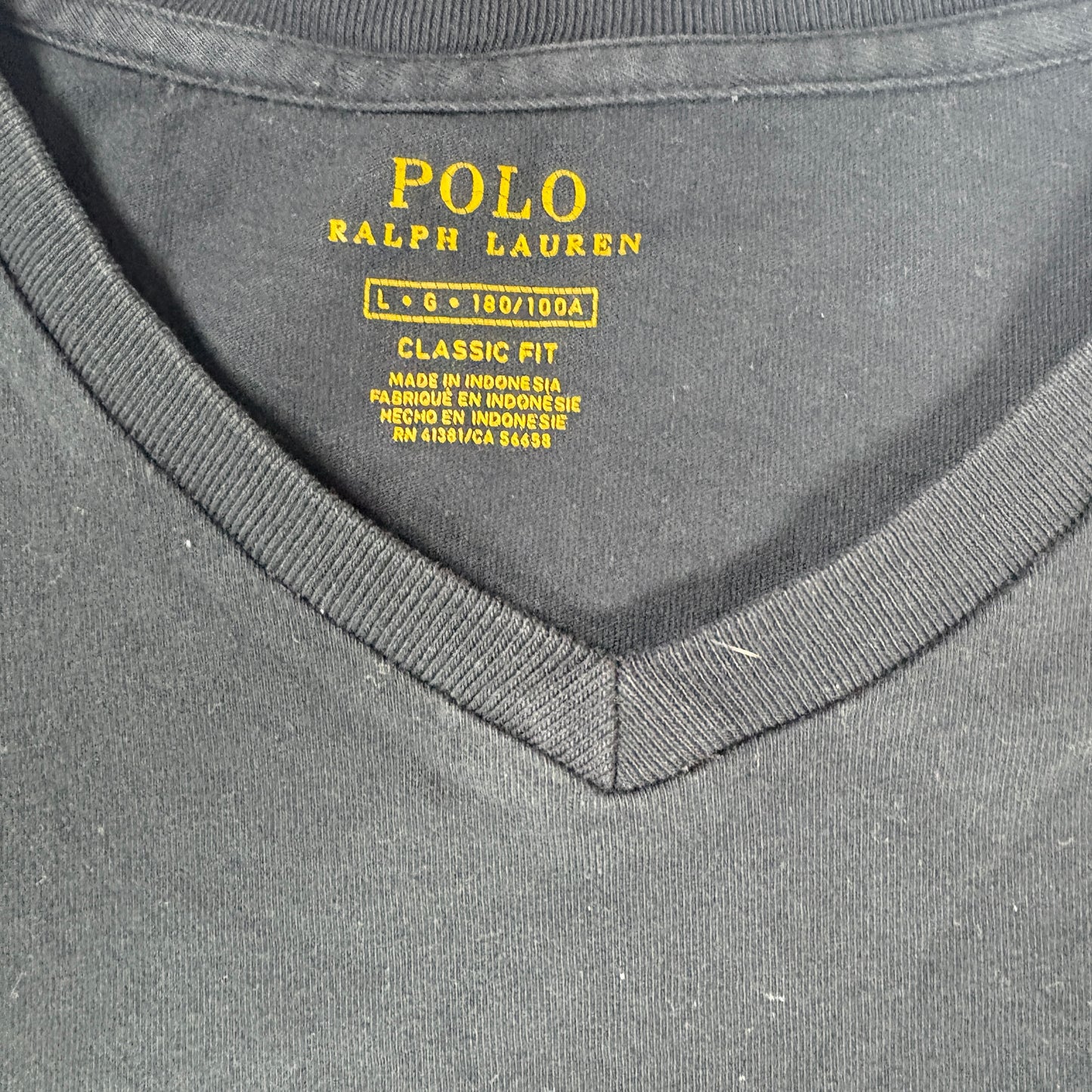 Polo Ralph Lauren Mens Black V Neck T Shirt Large Red Pony Logo Classic Fit