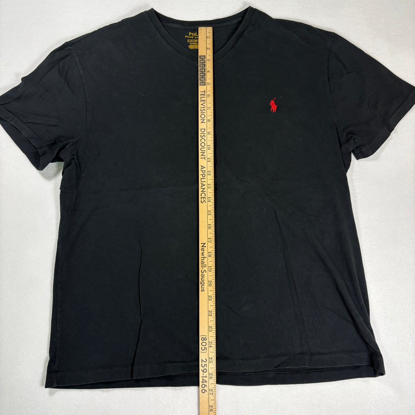 Polo Ralph Lauren Mens Black V Neck T Shirt Large Red Pony Logo Classic Fit