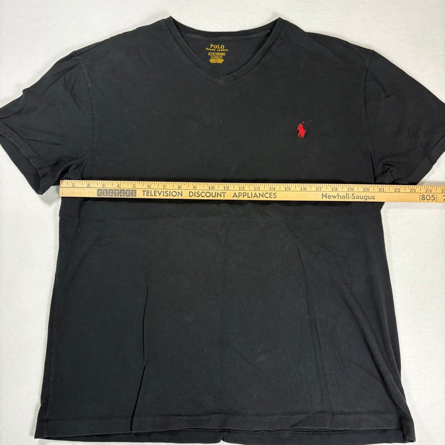 Polo Ralph Lauren Mens Black V Neck T Shirt Large Red Pony Logo Classic Fit