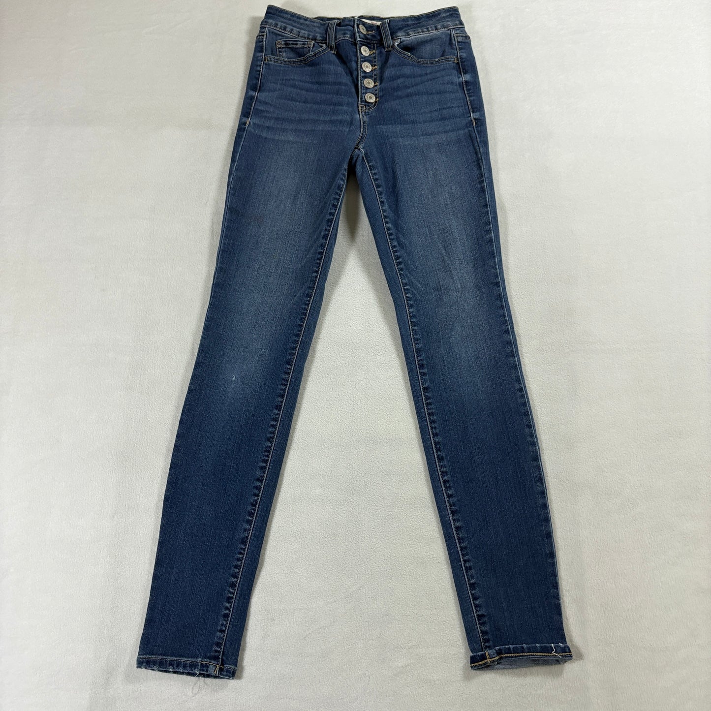 High Rise Skinny Button Fly Jeans Stretch Womens 5/27 Fits Like 25X29 Dark Wash