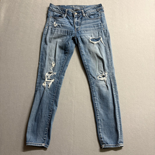 American Eagle Jegging Skinny Jeans Distressed Women 8 Fits Like 30x28 Y2K